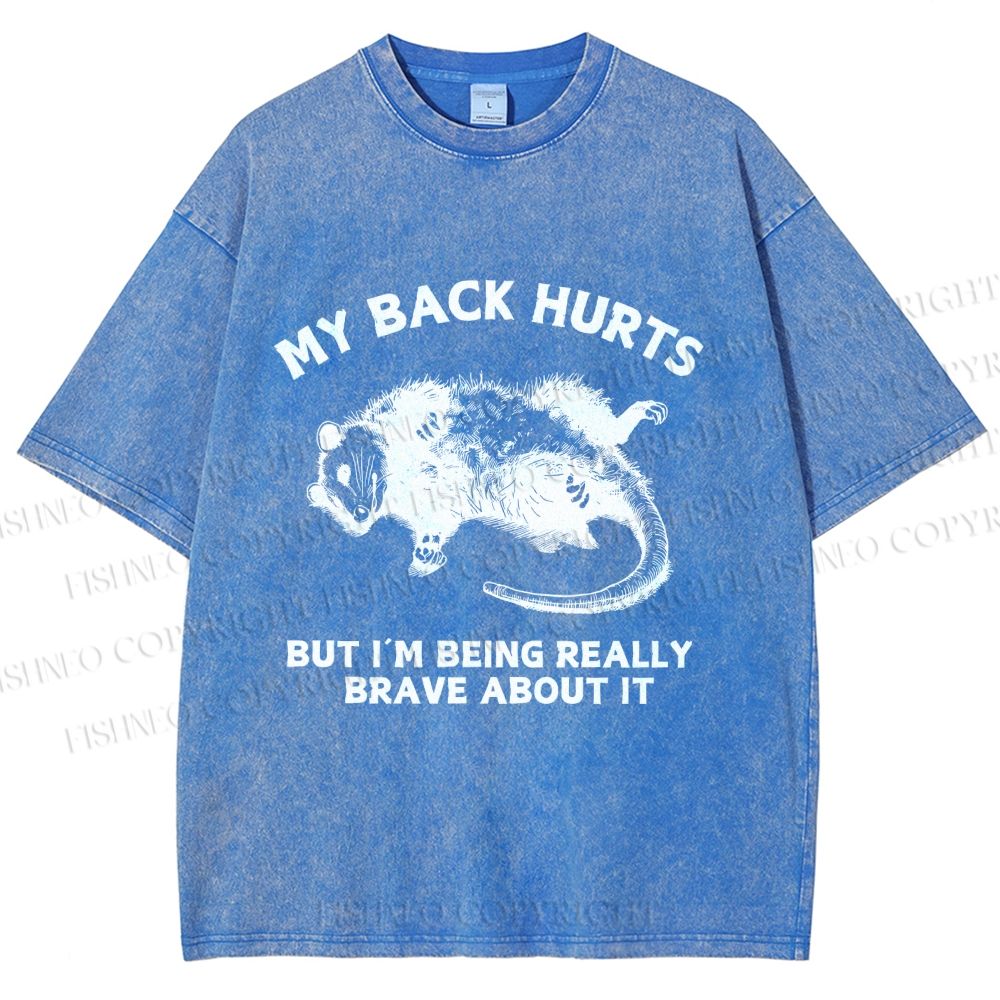 Unisex Vintage Rat Back Hurts But Very Brave About It Printed Washed Tee