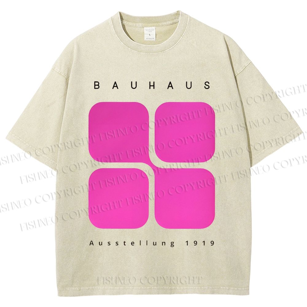 Unisex Bauhaus Geometric Cubes Printed Washed Tee