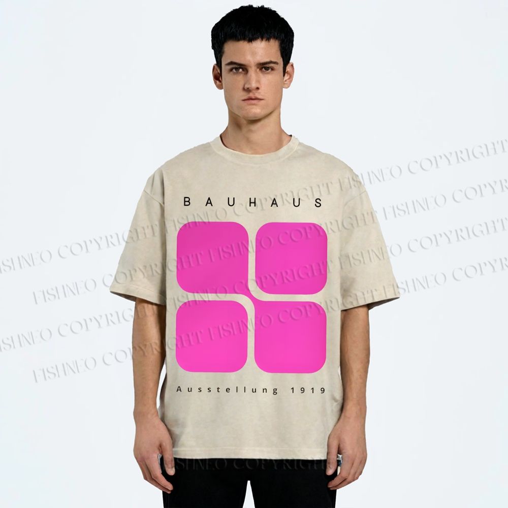 Unisex Bauhaus Geometric Cubes Printed Washed Tee
