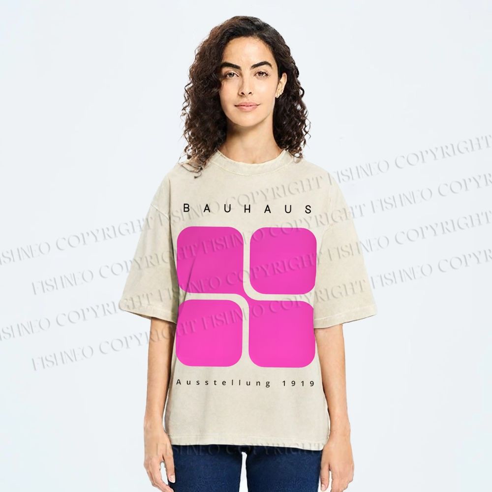 Unisex Bauhaus Geometric Cubes Printed Washed Tee