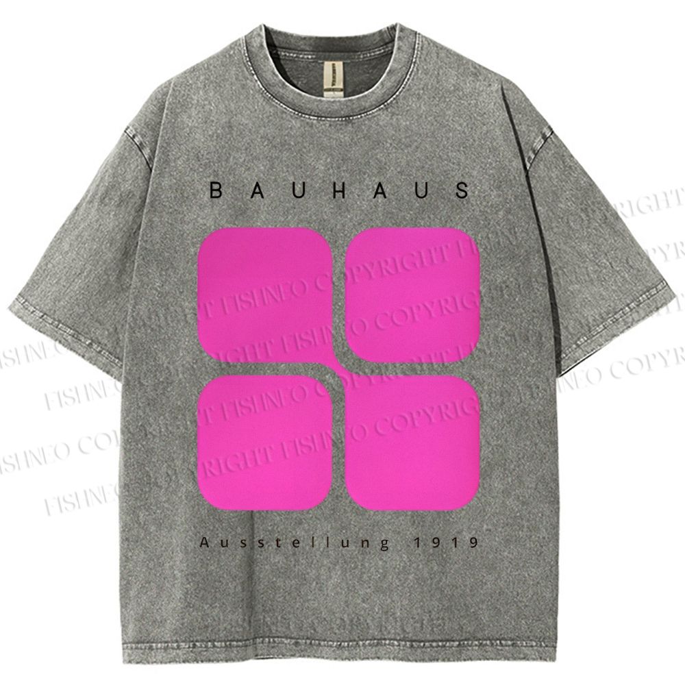 Unisex Bauhaus Geometric Cubes Printed Washed Tee