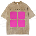 Unisex Bauhaus Geometric Cubes Printed Washed Tee