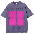 Unisex Bauhaus Geometric Cubes Printed Washed Tee