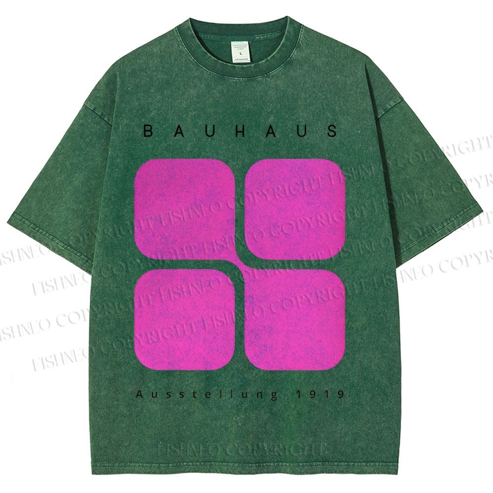 Unisex Bauhaus Geometric Cubes Printed Washed Tee