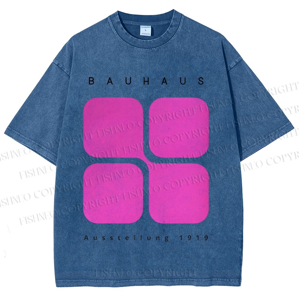 Unisex Bauhaus Geometric Cubes Printed Washed Tee