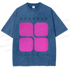 Unisex Bauhaus Geometric Cubes Printed Washed Tee