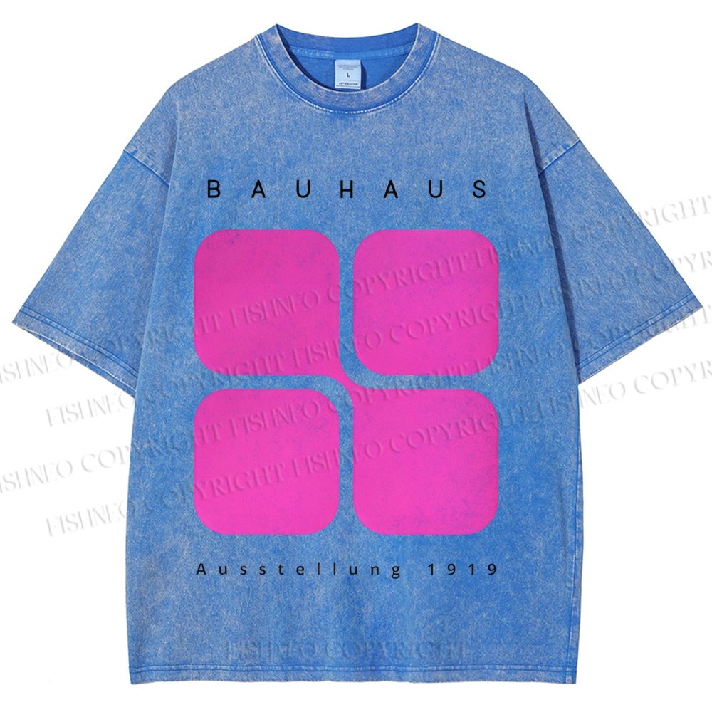 Unisex Bauhaus Geometric Cubes Printed Washed Tee