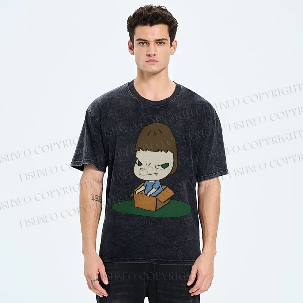 Unisex Yoshitomo Nara Box Printed Washed Tee