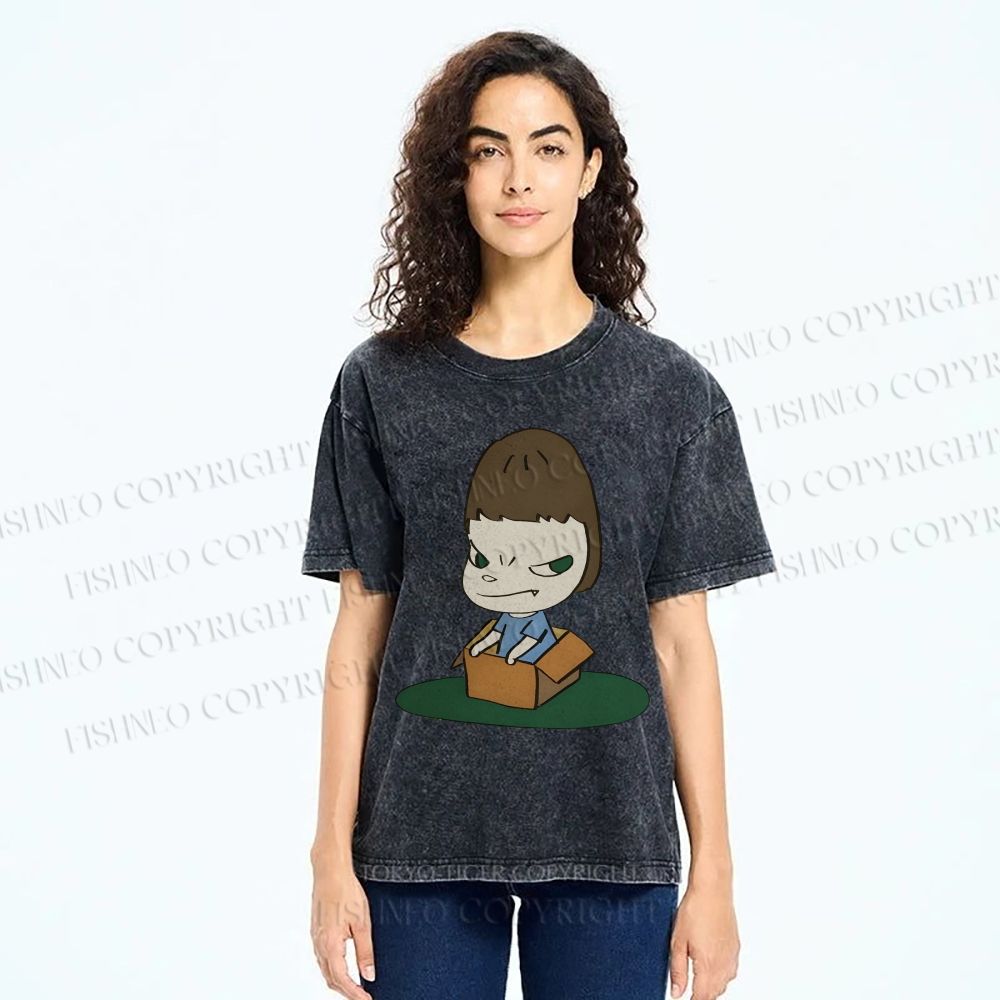 Unisex Yoshitomo Nara Box Printed Washed Tee