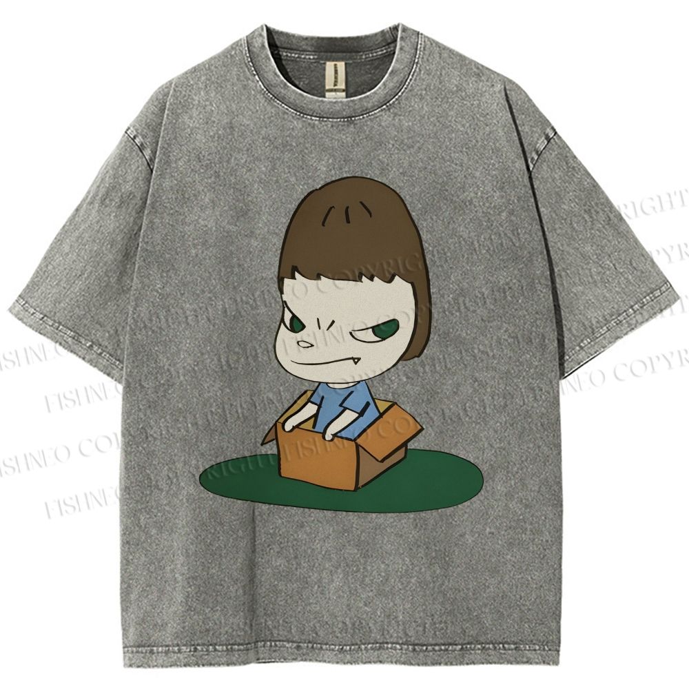Unisex Yoshitomo Nara Box Printed Washed Tee