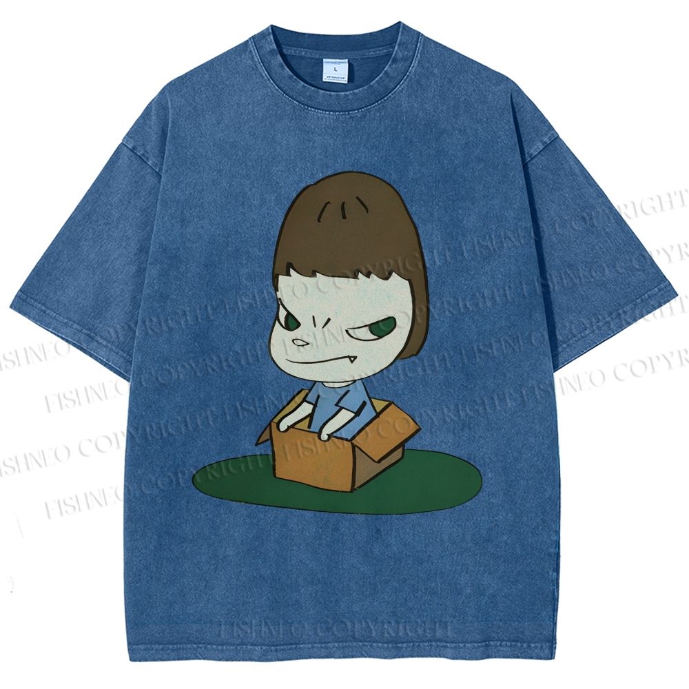 Unisex Yoshitomo Nara Box Printed Washed Tee