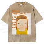 Unisex Yoshitomo Nara Girl Printed Washed Tee