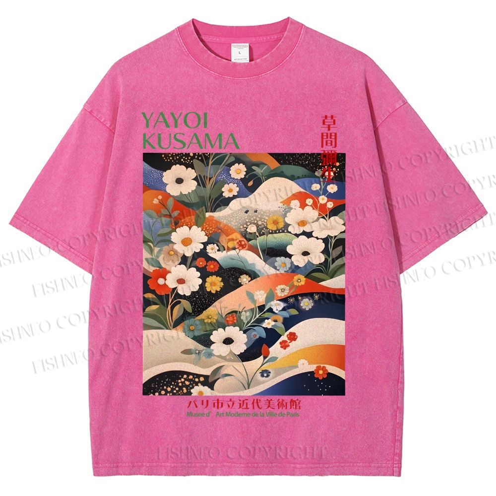 Unisex Japanese Art Flower Yayoi Kusama Printed Washed Tee