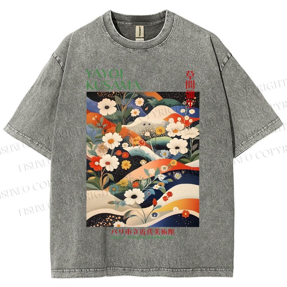 Unisex Japanese Art Flower Yayoi Kusama Printed Washed Tee