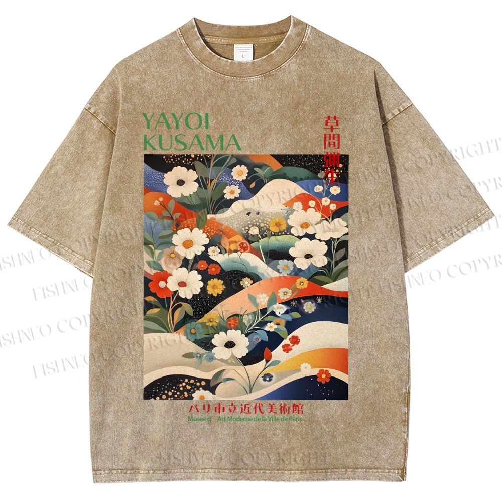 Unisex Japanese Art Flower Yayoi Kusama Printed Washed Tee
