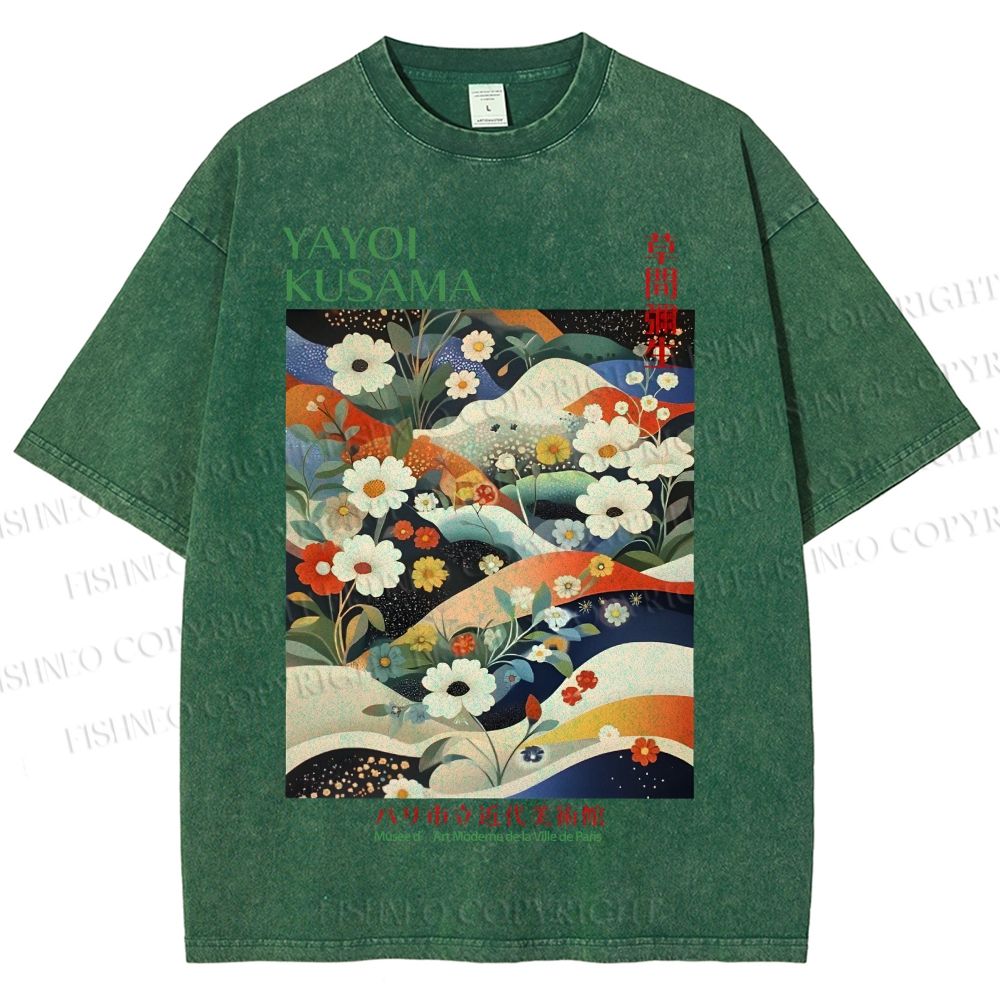 Unisex Japanese Art Flower Yayoi Kusama Printed Washed Tee