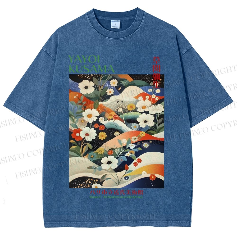 Unisex Japanese Art Flower Yayoi Kusama Printed Washed Tee