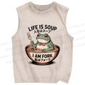 Unisex Life Is Soup I Am Fork Frog Printed Washed Tank Top