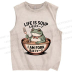 Unisex Life Is Soup I Am Fork Frog Printed Washed Tank Top