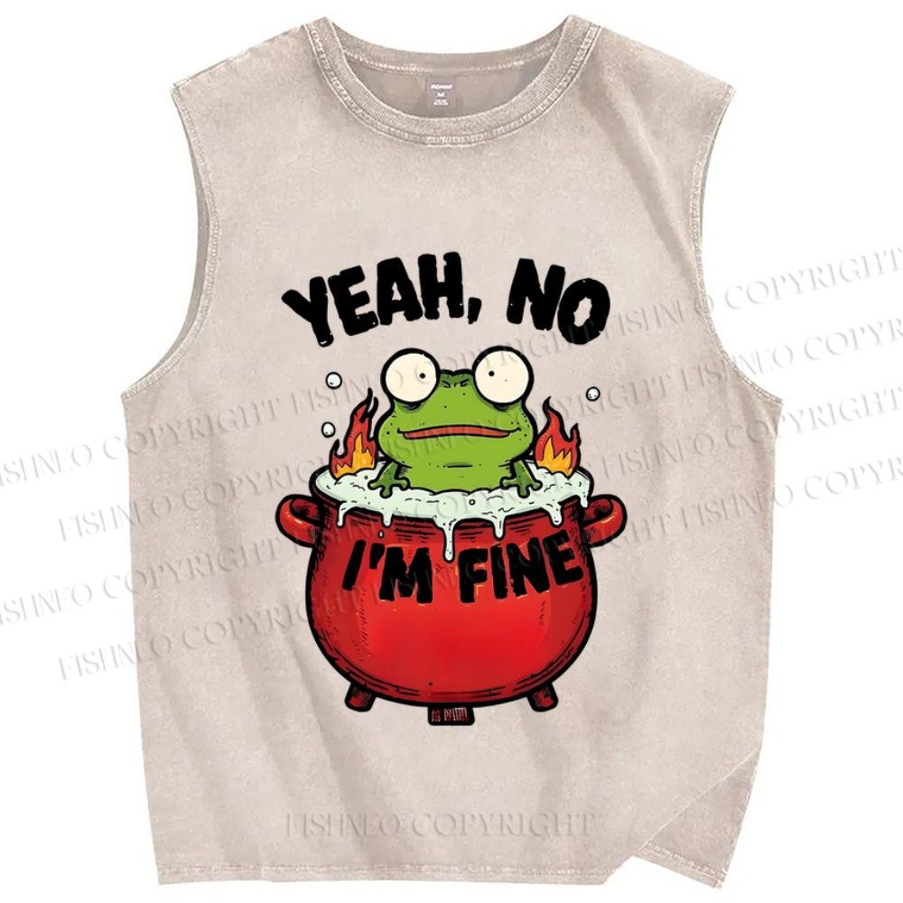 Unisex I'm Fine Frog Printed Washed Tank Top