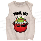 Unisex I'm Fine Frog Printed Washed Tank Top