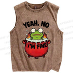 Unisex I'm Fine Frog Printed Washed Tank Top