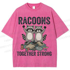 Unisex Raccoon Together Strong Printed Washed Tee