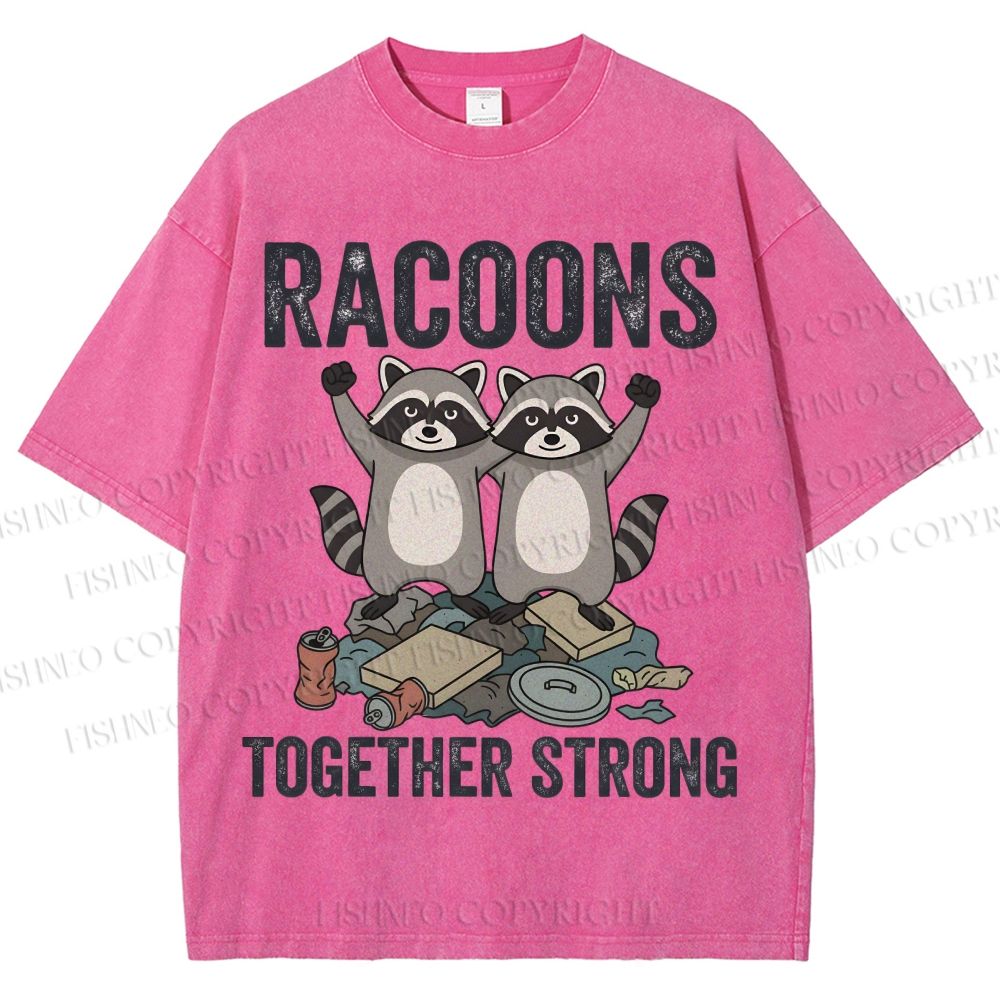 Unisex Raccoon Together Strong Printed Washed Tee