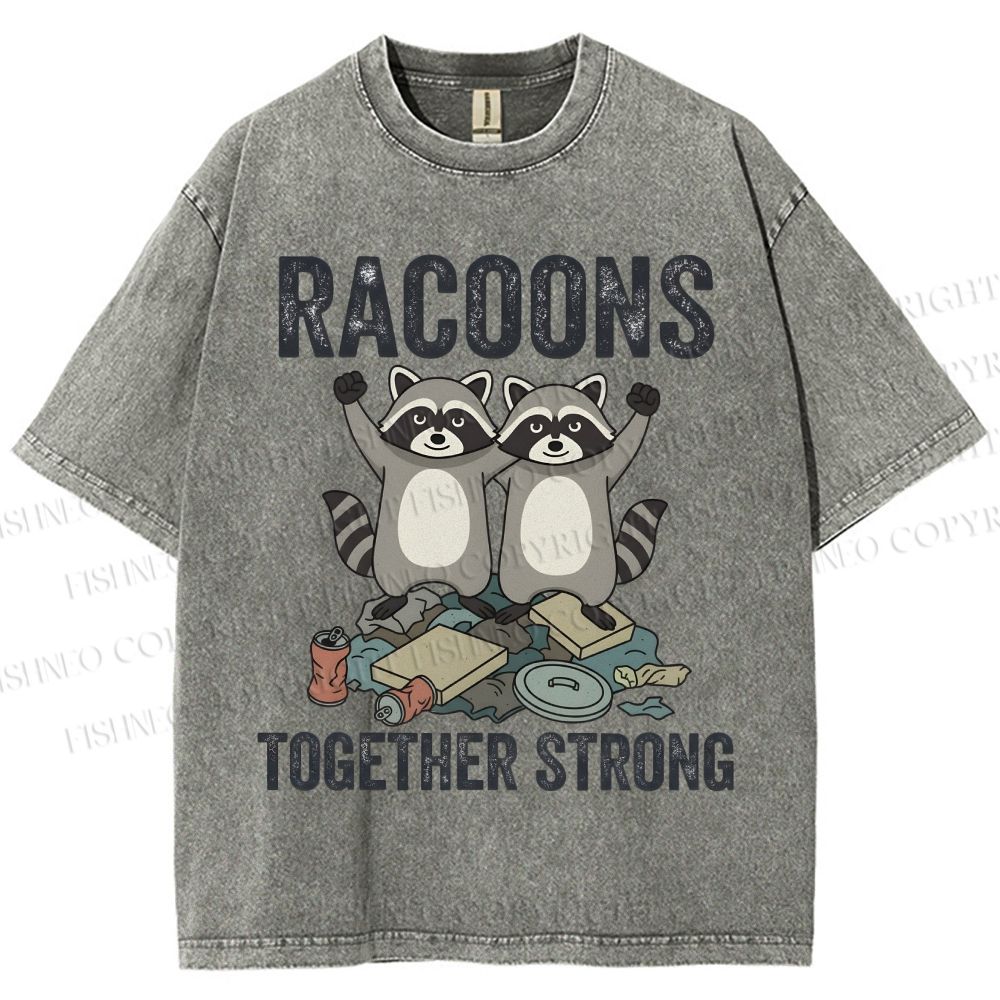 Unisex Raccoon Together Strong Printed Washed Tee