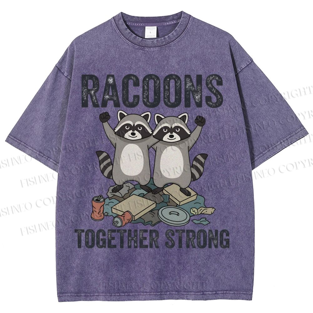 Unisex Raccoon Together Strong Printed Washed Tee