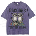 Unisex Raccoon Together Strong Printed Washed Tee
