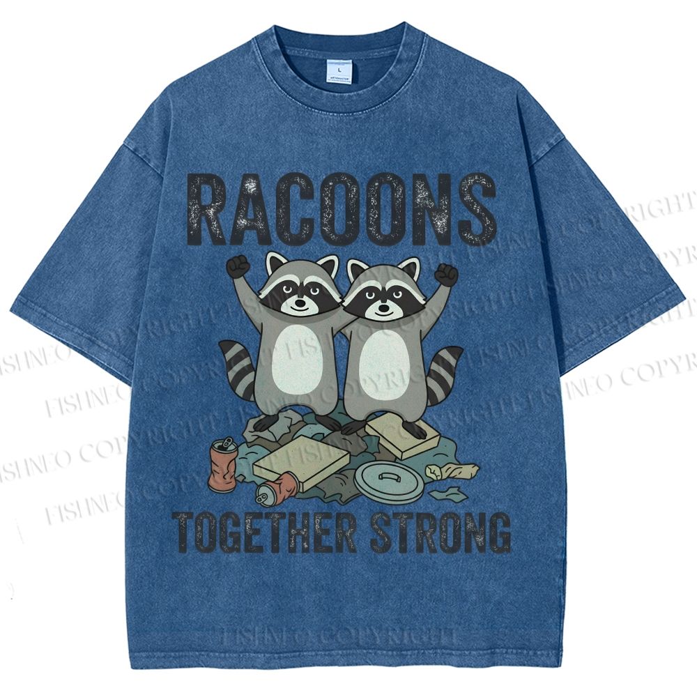 Unisex Raccoon Together Strong Printed Washed Tee
