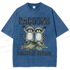 Unisex Raccoon Together Strong Printed Washed Tee