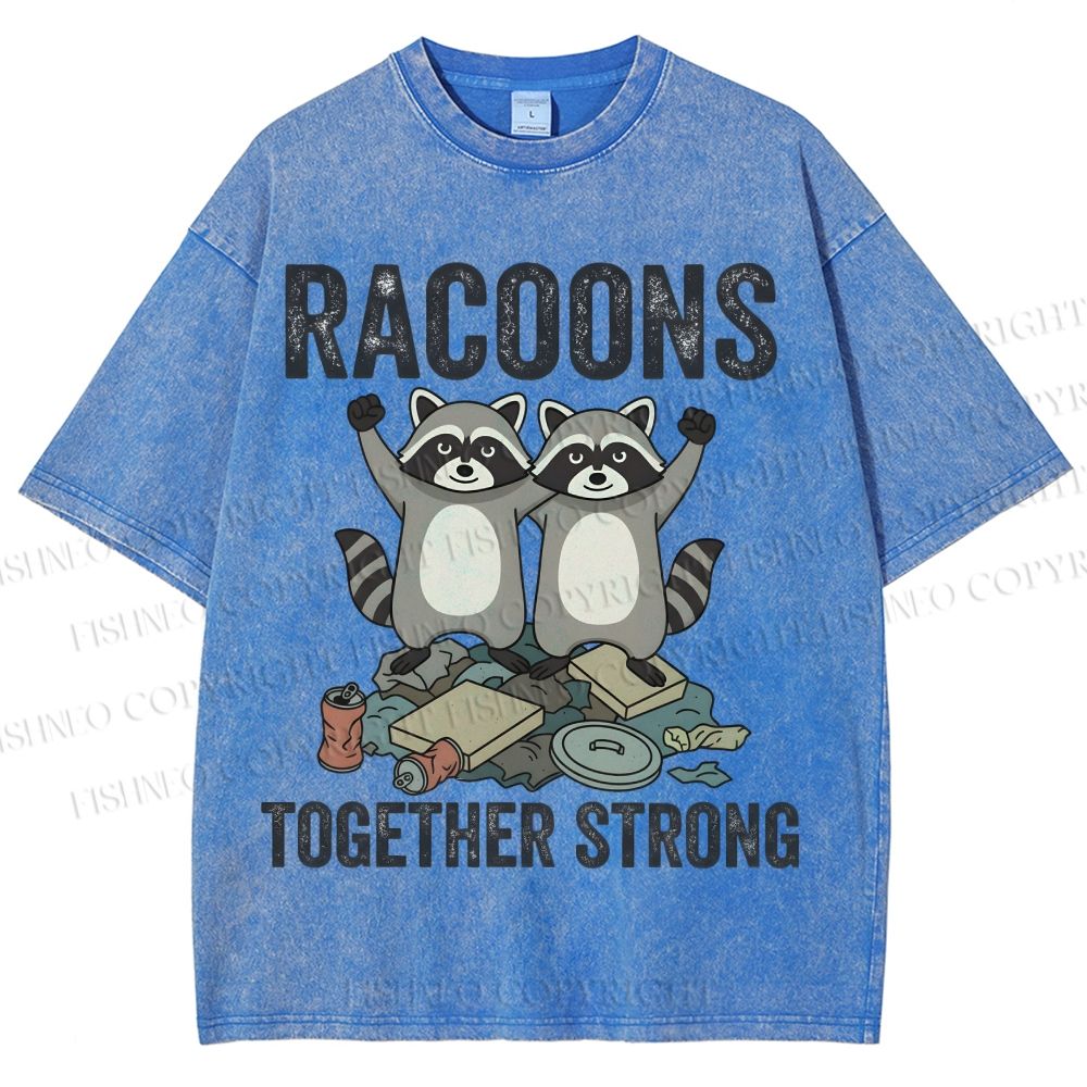 Unisex Raccoon Together Strong Printed Washed Tee