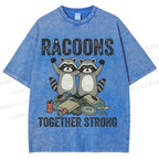 Unisex Raccoon Together Strong Printed Washed Tee