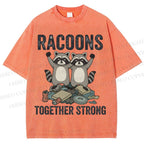 Unisex Raccoon Together Strong Printed Washed Tee