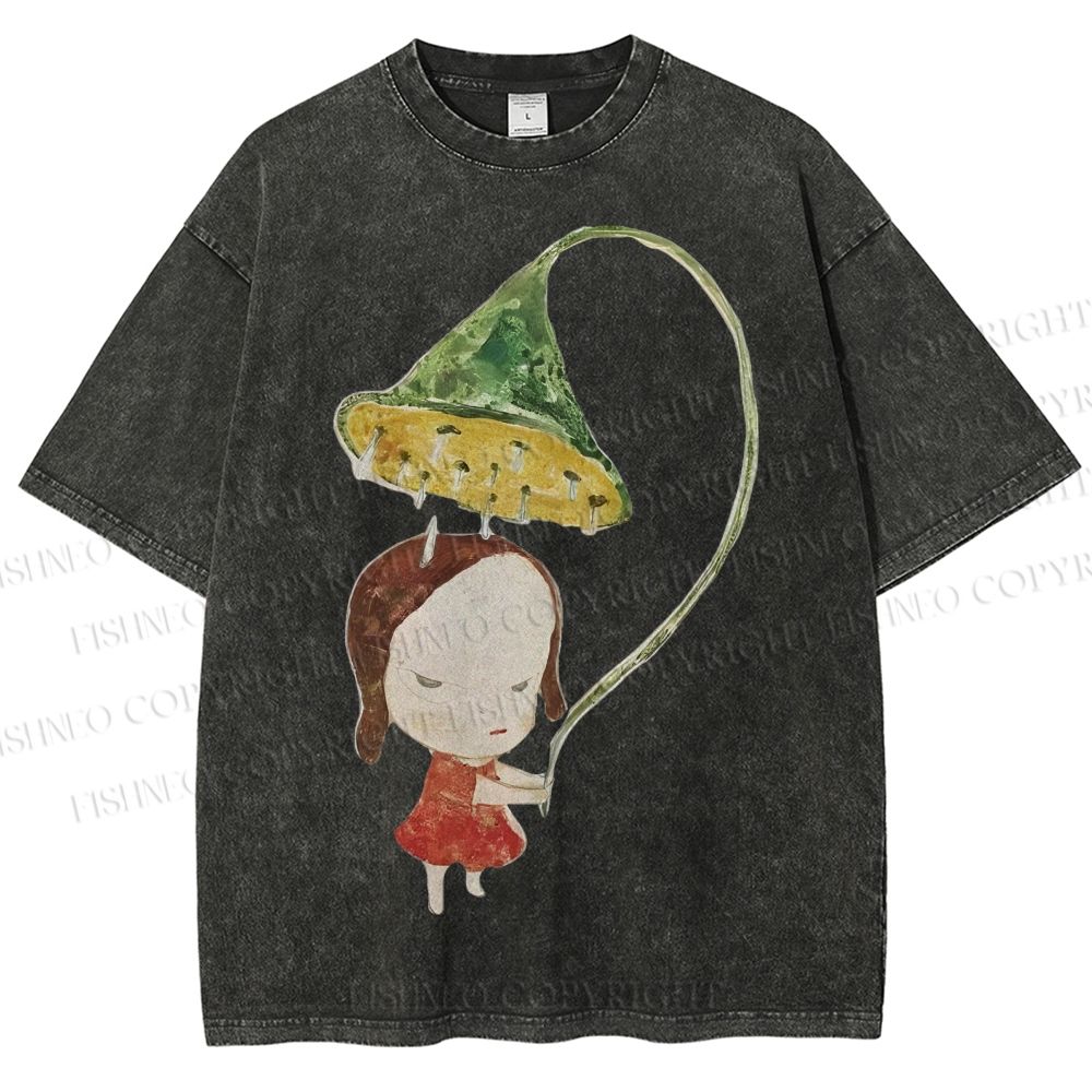 Unisex Yoshitomo Nara Lotus Printed Washed Tee