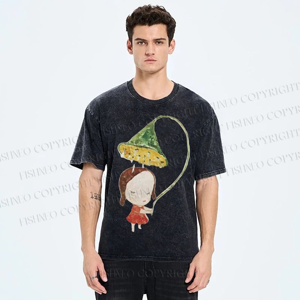 Unisex Yoshitomo Nara Lotus Printed Washed Tee