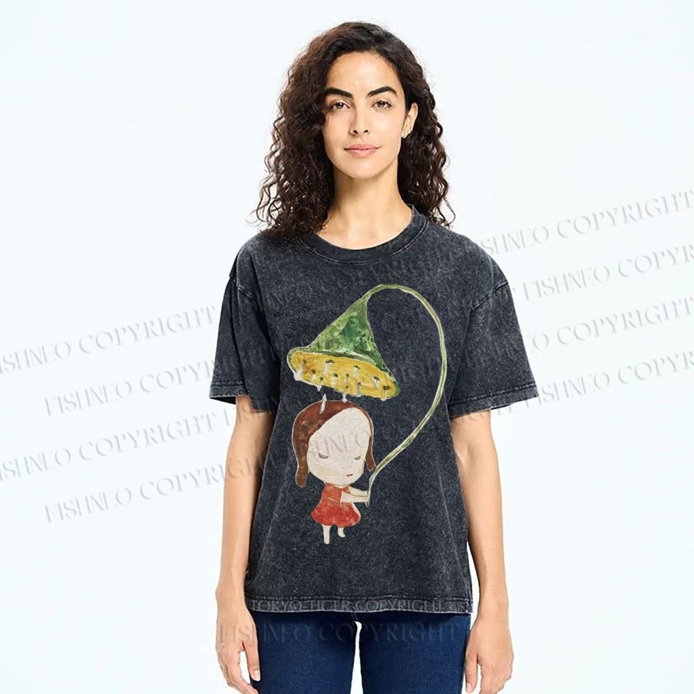 Unisex Yoshitomo Nara Lotus Printed Washed Tee