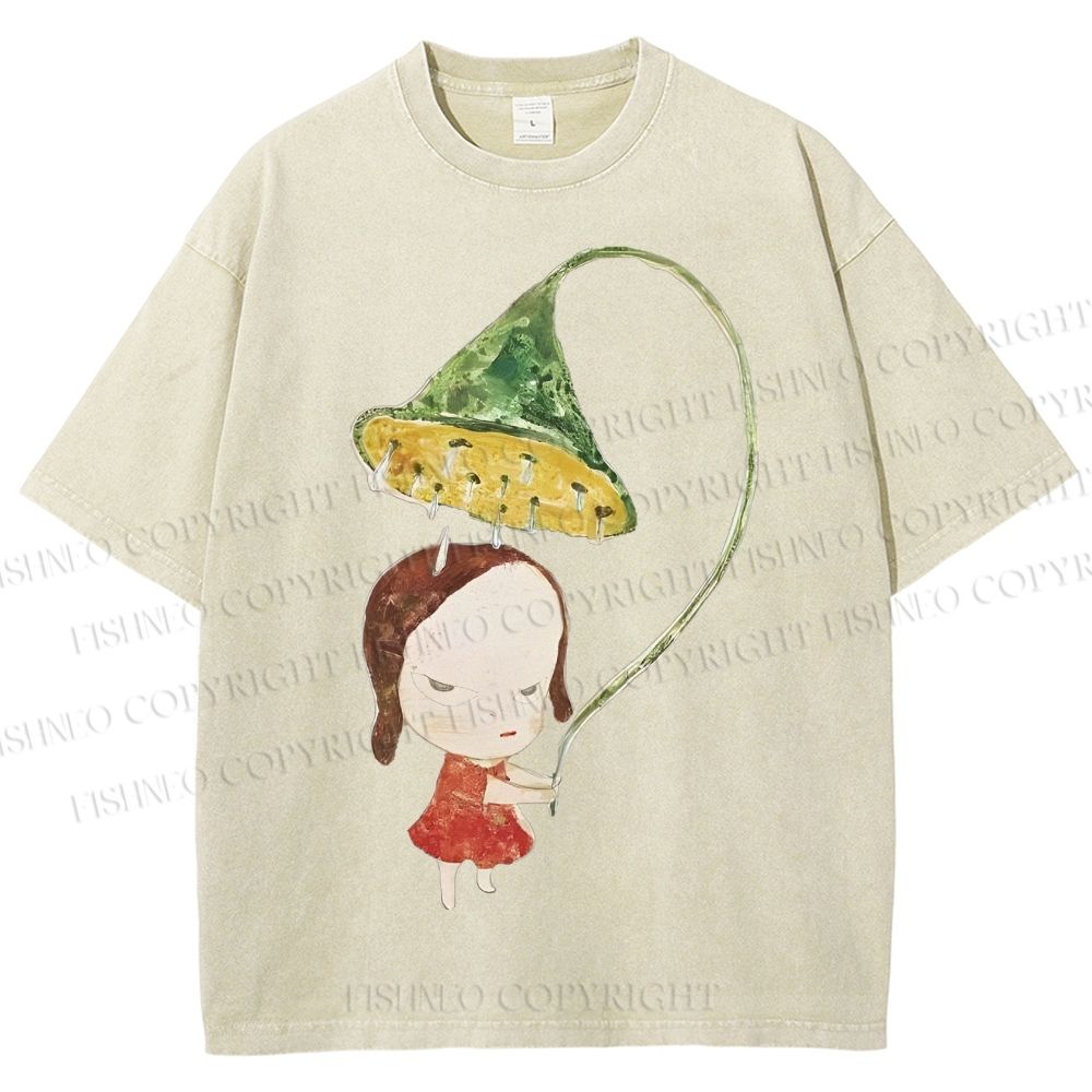 Unisex Yoshitomo Nara Lotus Printed Washed Tee