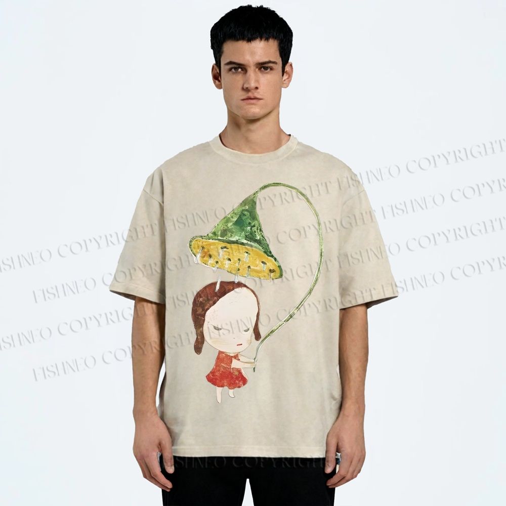 Unisex Yoshitomo Nara Lotus Printed Washed Tee