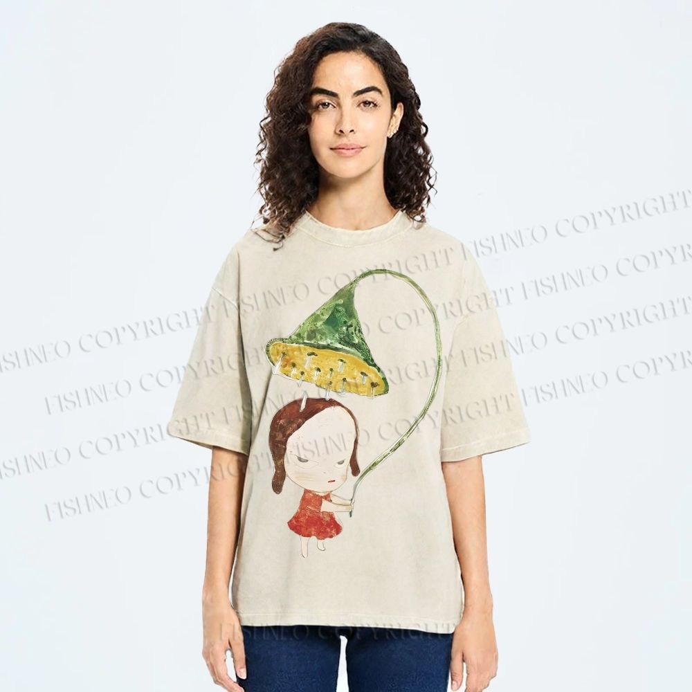 Unisex Yoshitomo Nara Lotus Printed Washed Tee