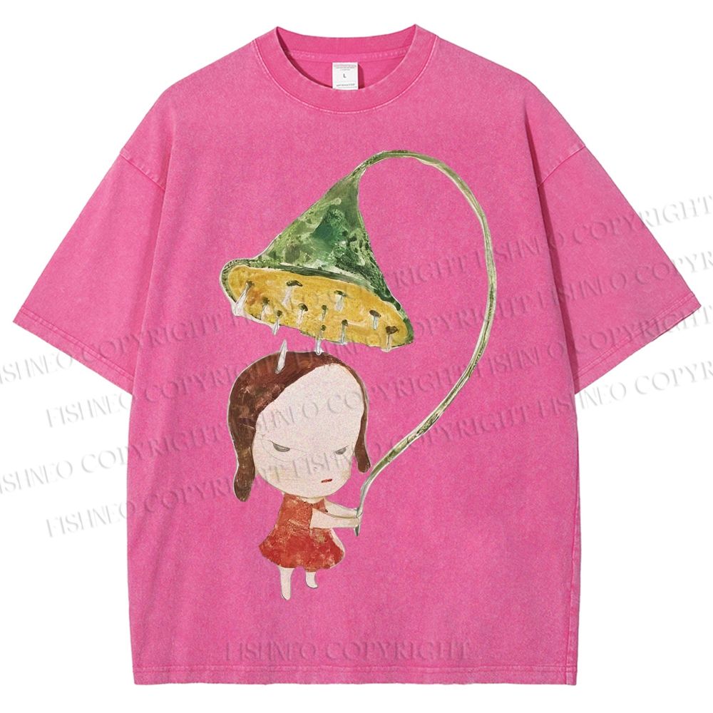 Unisex Yoshitomo Nara Lotus Printed Washed Tee