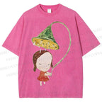 Unisex Yoshitomo Nara Lotus Printed Washed Tee