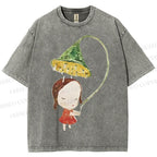 Unisex Yoshitomo Nara Lotus Printed Washed Tee