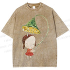 Unisex Yoshitomo Nara Lotus Printed Washed Tee