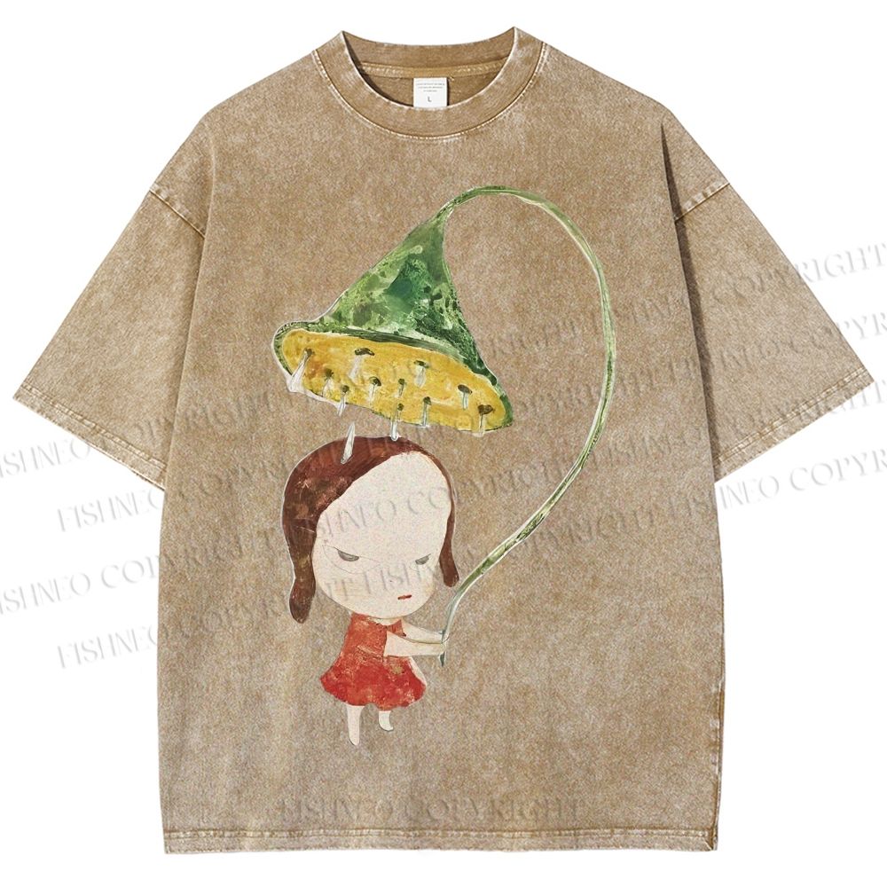 Unisex Yoshitomo Nara Lotus Printed Washed Tee