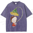 Unisex Yoshitomo Nara Lotus Printed Washed Tee