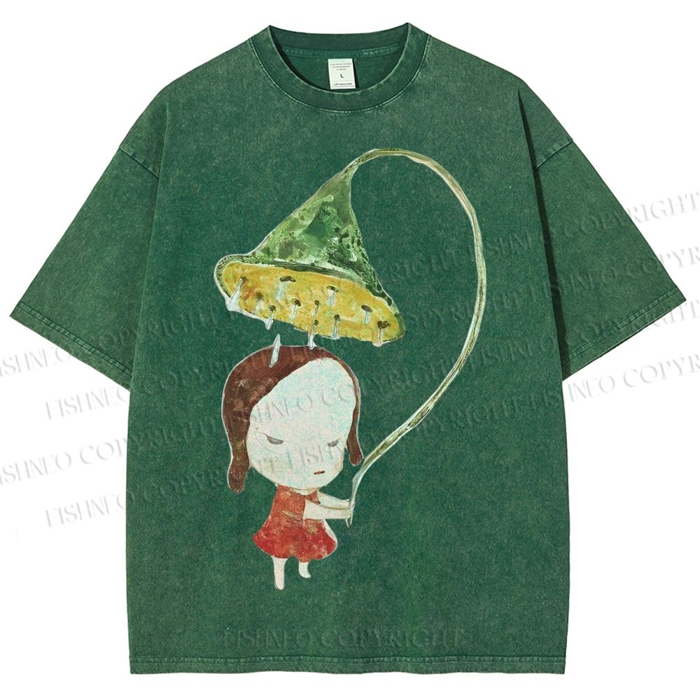 Unisex Yoshitomo Nara Lotus Printed Washed Tee