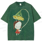 Unisex Yoshitomo Nara Lotus Printed Washed Tee